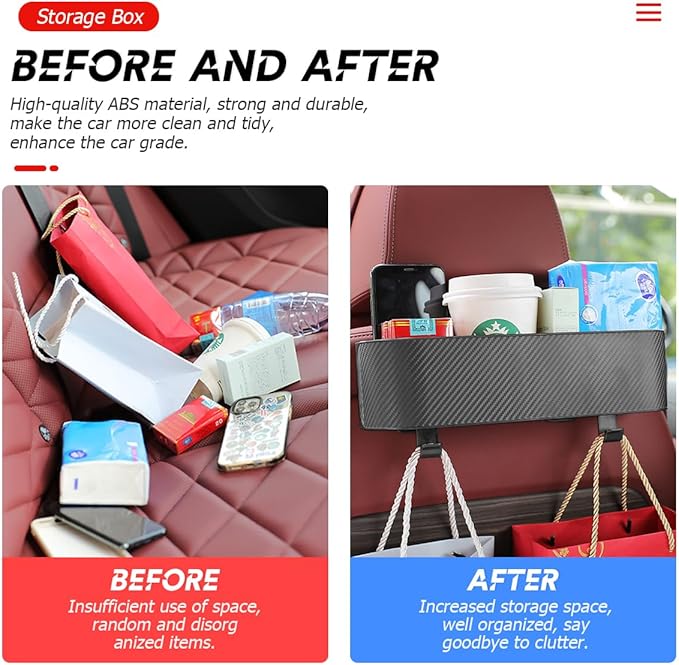 BELOMI 2PCS Car Headrest Backseat Organizer with Cup Holder, Seat Back Hanging Storage Box with Hooks, Multi-Functional Drink Pocket Food Snack Phone Tray for Kids, Car Travel Accessories（Black/2PCS）