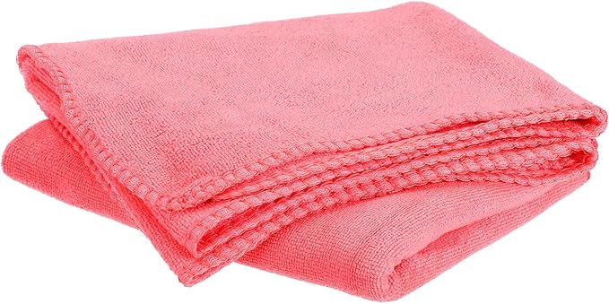 HARFINGTON 2 Pack Microfiber Cleaning Cloth, 30" x 14" Multi-Functional Cleaning Towels Reusable Absorbent Rags for Car Wash Kitchen Household Window Clean, Rose Red