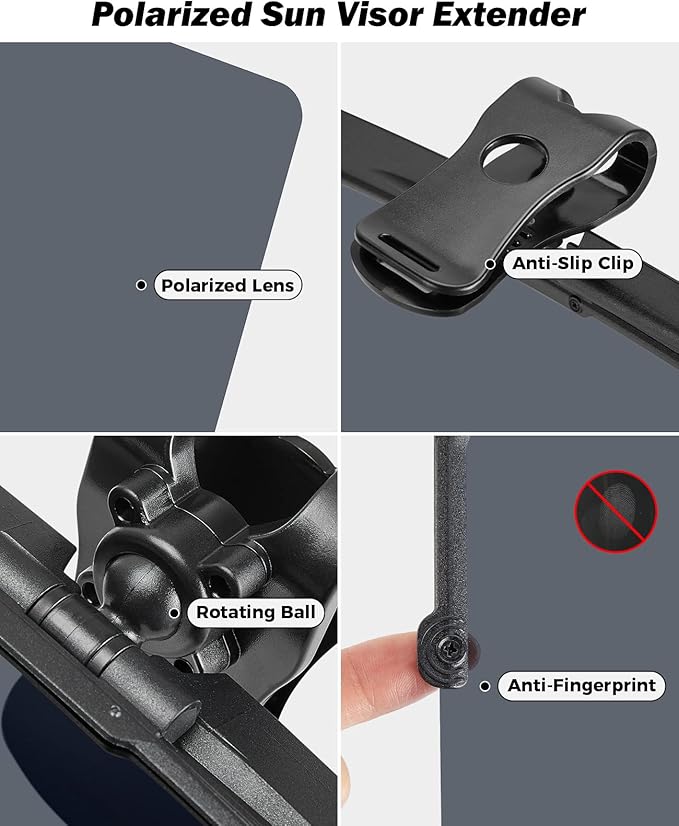 JOYTUTUS Sun Visor Extender for Car, Universal Anti-Glare Polarized Sun Visor Easy to Install, UV400 Visor Extension Protect from Glare/UV Ray/Stray Light, Safe Driving for Car