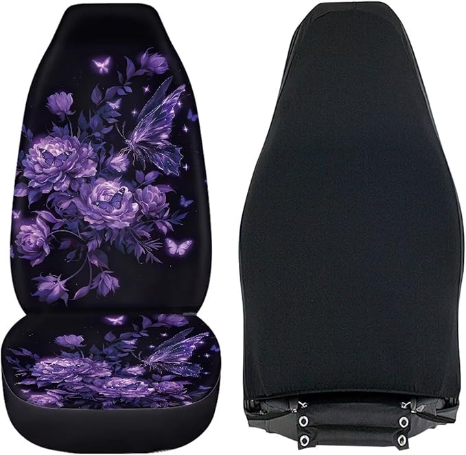 BIGCARJOB Butterfly Cat Car Seat Cover Set for Front Seat Only, Universal Fit Auto Front Seat Protector Full Set Car Interior Accessories