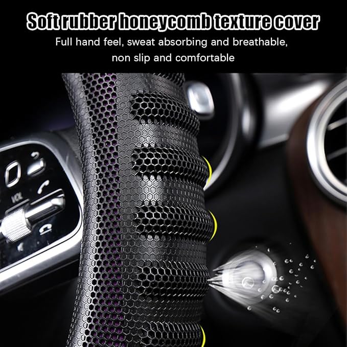BELOMI Car Steering Wheel Cover, Breathable Leather Vehicle Steer Wheel Protective Guard with 3D Honeycomb Hole, Anti-Slip Steer Wheel Protector, Universal Automotive Accessories (Purple)