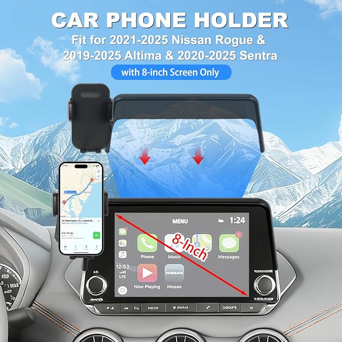 Car Phone Holder Fit for 2021-2025 Nissan Rogue / 2019-2025 Altima / 2020-2025 Sentra Accessories Phone Mount 8-inch Screen Fixed Clip, Cell Phone Automobile Cradles Hands-Free 360 Degree Rotation