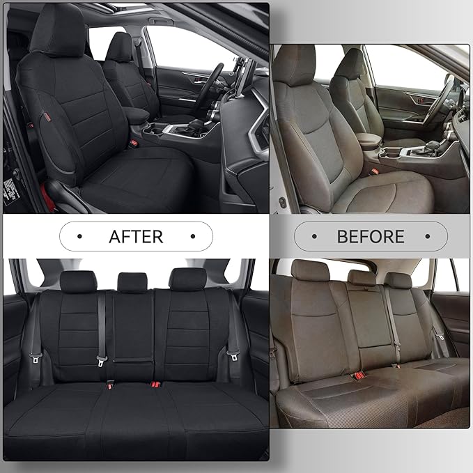 coverdream 2026 Rav4 Seat Covers Custom Fit for 2026 Toyota Rav4 Hybrid (LE,XLE Premium) SUV,Full Set Polyester Car Seat Protector Black
