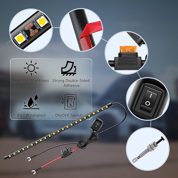 Nilight Under Hood Light Strip 21 LED Waterproof Underhood Work Lights with On/Off Switch Blade Fuse Engine Bay Repair Lamp White 12V for Car Truck SUV