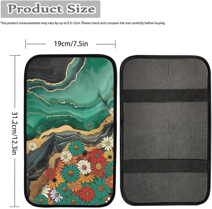 Coldinair Teal Marble Universal Car Center Console Pad Flower Soft Armrest Protector Cover Fit for Most Vehicle,SUV,Truck,Car Interior Accessories Decor