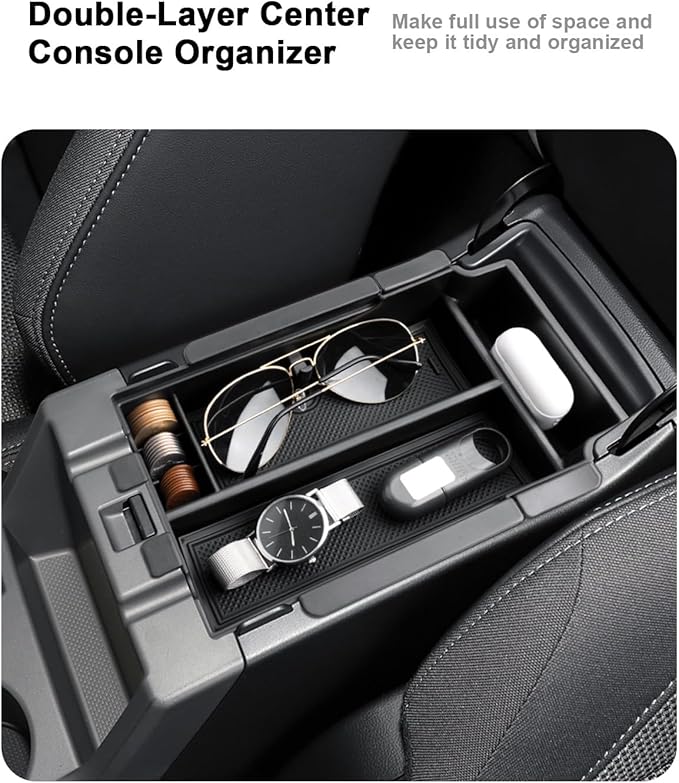 2026 Crosstrek Center Console Organizer - 2 Pcs Double-Layer Armrest Box Organizer + Hanging Center Console Organizer For 2024-2026 Subaru Crosstrek Hybrid/Impreza Accessories - ABS Storage Box