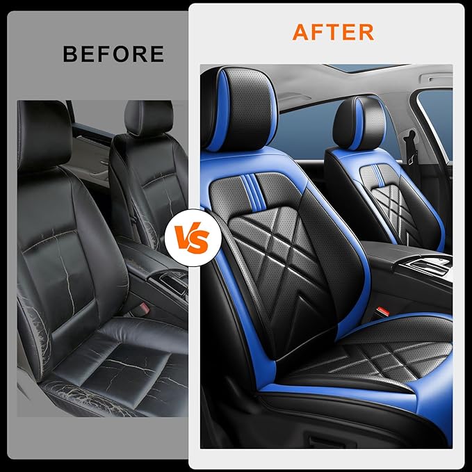CX-5 Car Seat Covers Custom Fit for Mazda CX-5 2013-2025 2026, Full Coverage Leather Waterproof Breathable Seat Covers, Automotive Seat Protectors, Airbag Compatible(2 Front Seats, Black-Blue)