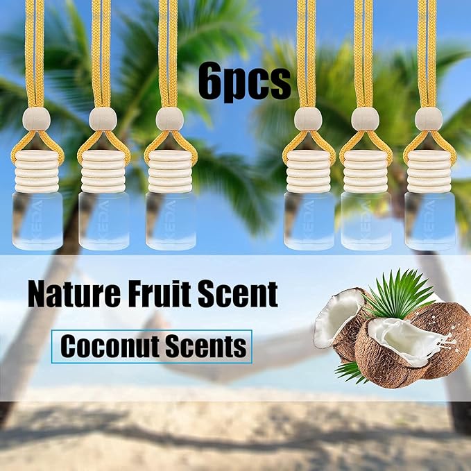 Automotive Air Freshener 4ml Car Scents | 45-Days Keep Fragrance | Auto Hanging Diffuser Bottles | Remove Odor Long Lasting Fresh Air for Women Deodorizer (6pcs Coconut)