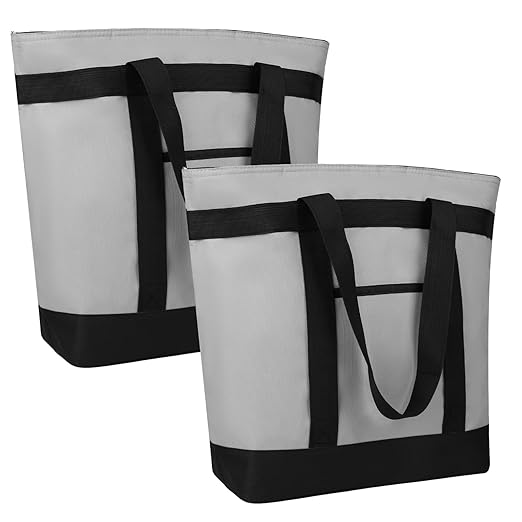 CIVJET 2PK Insulated Grocery Tote Bags, Large Reusable Cooler Bags with Zipper, Leakproof Thermal Shopping Bags for Food Delivery, Beach, Travel, Uber Eats & Picnic, Collapsible Personalized