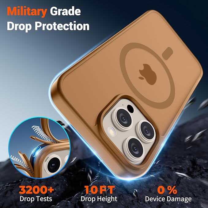 SUPFINE Magnetic for iPhone 15 Pro Case (Compatible with MagSafe) (Military Grade Drop Protection) Translucent Matte Shockproof Phone Cover,Brown