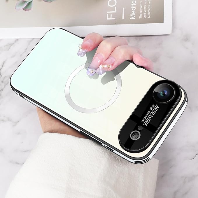 Guppy Compatible with iPhone Air Magnetic Case, with Full Camera Lens Protector [Compatible with MagSafe] Scratch Resistant Gradient Glass Back Cover Phone Case-White