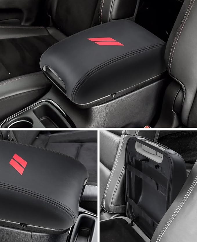 INTGET Car Rear Armrest Cover for Dodge Durango Accessories 2011-2023 Leather Middle Center Console Arm Rest Box Lid Seat Protector Cushion Saver (Black Stitches, 2011-2023)