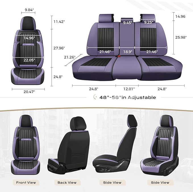Coverado Car Seat Covers Front Seats, Seat Covers for Cars, Car Seat Protector, 2-Pack Car Seat Cushion Nappa Leather, Waterproof Seat Covers Carseat Cover Universal Fit for Most Cars(Purple&Black)