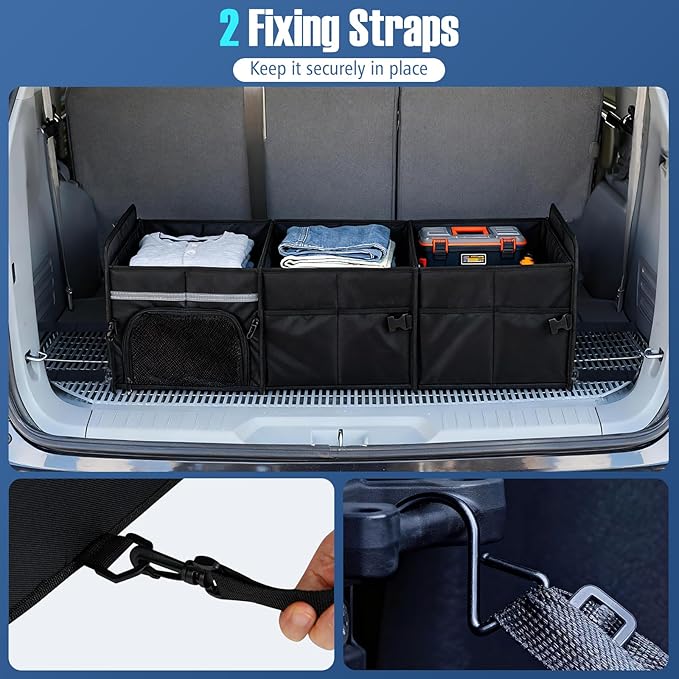 Goplus Collapsible Trunk Organizer with Cooler, 18 Gallon (68L) Foldable Car Storage Organizer with 6 Extenable Compartments, Removable Lid, Securing Straps, for SUV Van Sedan, 35.5" x 14" x 12"