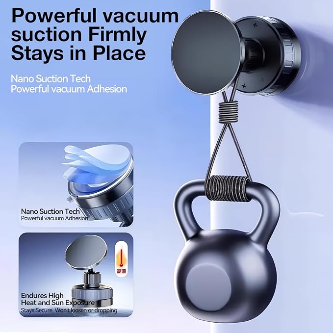 2025 Upgrade Vacuum Magnetic Phone Holder, 720° Retatable Suction Cup Phone Mount, Strong Magnetic Cell Phone Holder for Car/Gym/Mirror/Desktop/Smooth Surface, Compatible with Magsafe iPhone