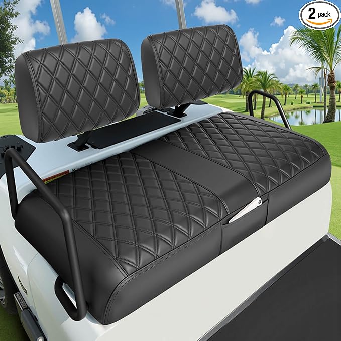 Club Car DS Pre-2000 Golf Cart Seat Cover Thick Premium Marine Leather Made with Custom Diamond Stripe Soft Comfortable/Anti-Scratch/Anti-Fading/NO Stapler Required