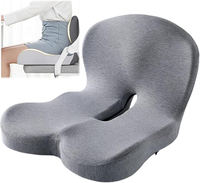 Back and Seat Cushion, Car Seat Cushion, Soothe+ Cushion, Memory Foam L-Shaped Integrated Seat Cushions Lumbar & Lower Back Support for Office Chair, Car (A-Light Grey)