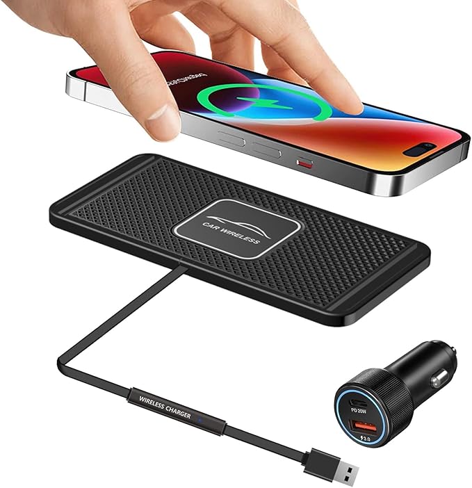 Wireless Charging Pad Qi Fast Charge Mat QC 3.0 Car Charger Adapter Kit for iPhone 15 14 13 11 Pro Max 8 Plus X XR Xs Moto Google LG Samsung Note 20 Galaxy Buds S20 S21 S22 S23 S24 S25 Android Phones