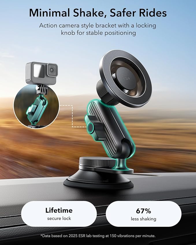 ESR OmniLock for MagSafe Car Mount, Vacuum Magnetic Car Mount, 360° Adjustable Car Magnetic Phone Holder,Suction Cup Phone Holders for Your Car,for iPhone 17e/17/16/15/14/13/12/Samsung,All Smartphones
