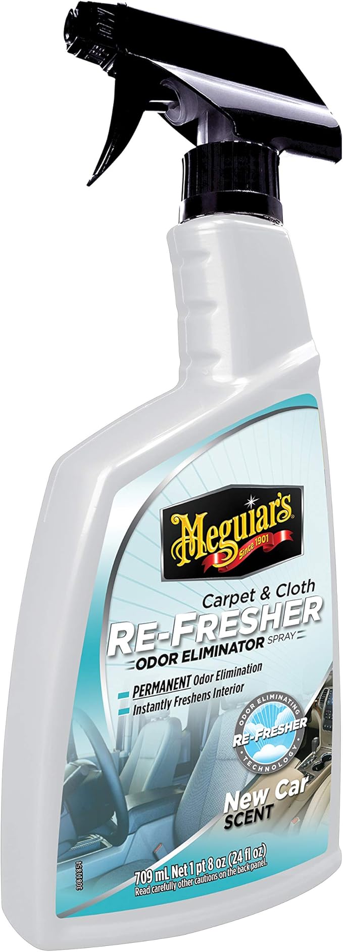 Meguiar's Carpet and Cloth Re-Fresher Odor Eliminator Spray, Car Air Freshener, Fights Odors and Freshens Fabrics in your Car, Easy to Use Trigger Spray, 24 Oz