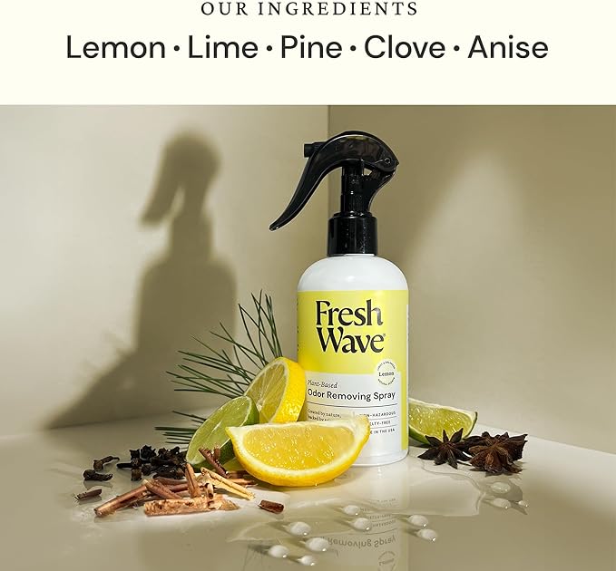 Fresh Wave Lemon Odor Eliminator Spray & Air Freshener, 8 fl. oz. | Odor Absorbers for Home | Safer Odor Relief | Natural Plant-Based Odor Eliminator | For Furniture, Fabrics & Trash