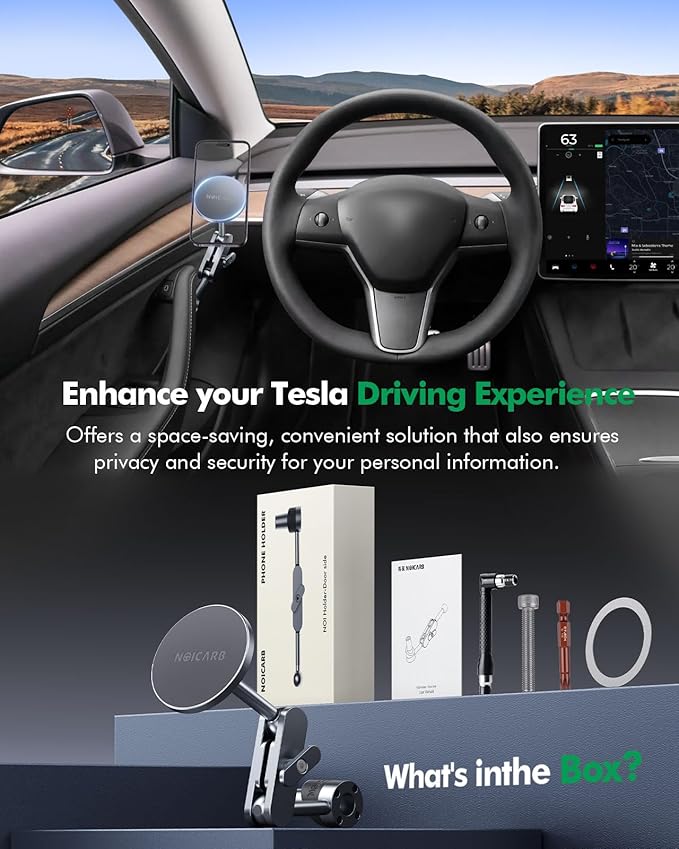 for Tesla Phone Mount,for Mag-Safe Door-Install Phone Holder, Compatible with Model Y (2025-2019) & Model 3 (2023-2017), Magnetic Car Phone Mount for iPhone 17/16/15/14/13/12, Tesla Accessories