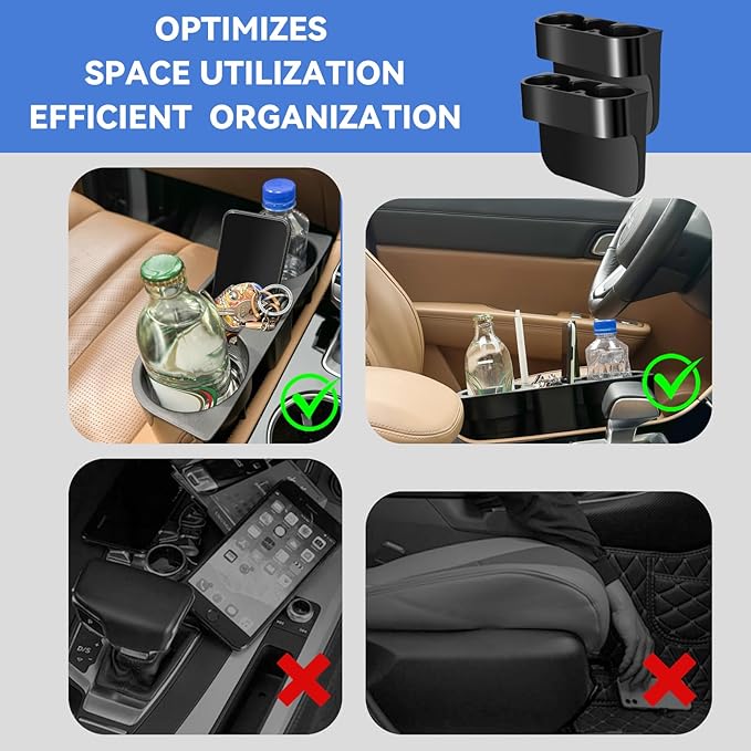 Car Cup HolderSeat Wedge Cup Holder for Car, Seat Gap Filler Cup Organizer Storage Box with Coaster (Black 1Pcs)