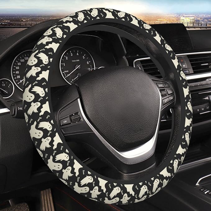 Ghost Pattern Steering Wheel Cover Universal 15 Inch Cute Car Accessories Protector for Women Men