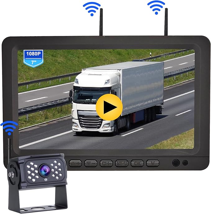 B-Qtech 7 inch Wireless Backup Camera System Digital Signal HD 1080P Rear View Monitor Kit, IP69 Waterproof Night Vision Reverse Back up Camera for Truck Car RV Trailer Camper Van Bus