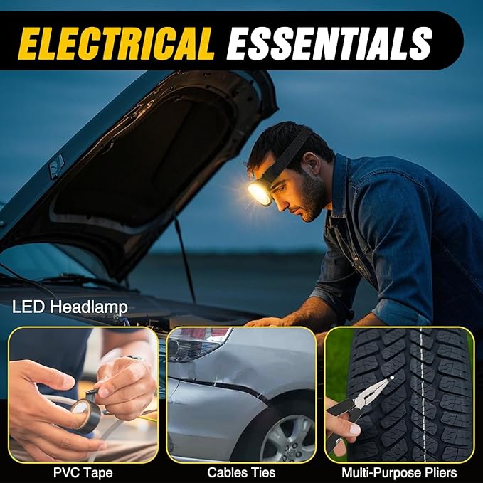 Nilight Car Emergency Kit with Jumper Cable Air Compressor Tire Repair Essential Tools First Aid Alligator Connector Electrical Kit for Travel Camping Outdoor Cars Truck SUV RV