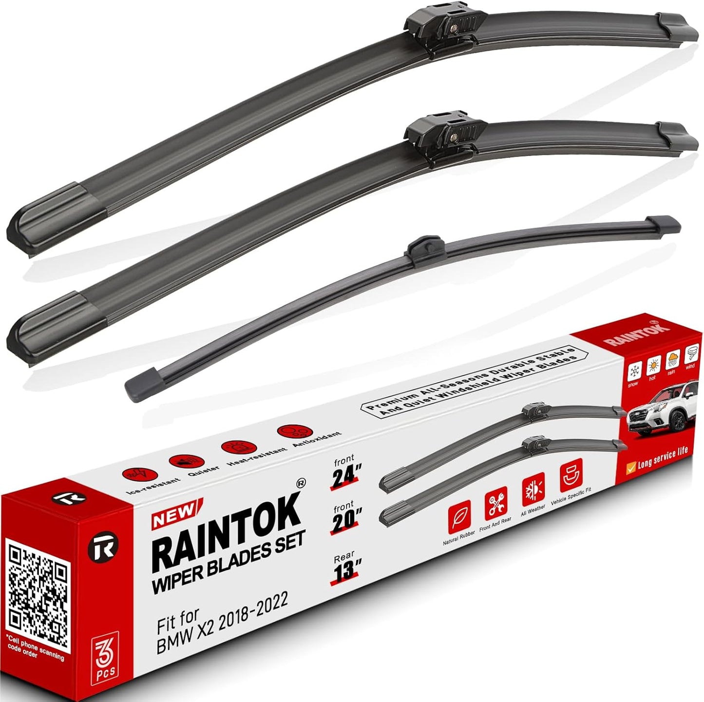 Windshield Wiper Blades Replacement for 2018 2019 2020 2021 2022 BMW X2 Original Factory Quality Front Rear Wipers Blade Set for My Car - 24" 20" 13" (Pack of 3)