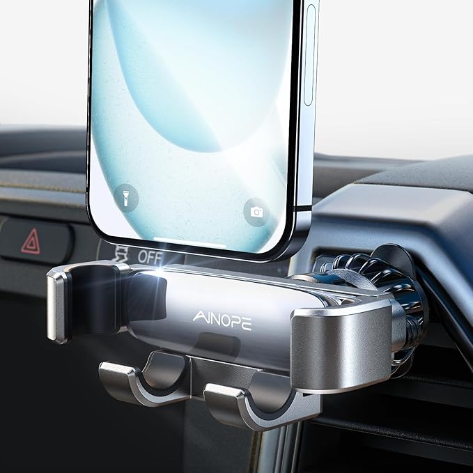 AINOPE Car Phone Holder Mount Vent 2025 Gravity Air Vent Phone Holders for Your Car for iPhone 16 Pro Max with Vent Clip Hand Free Cell Phone Car Mount Holder for iPhone 15 Plus Samsung Silver