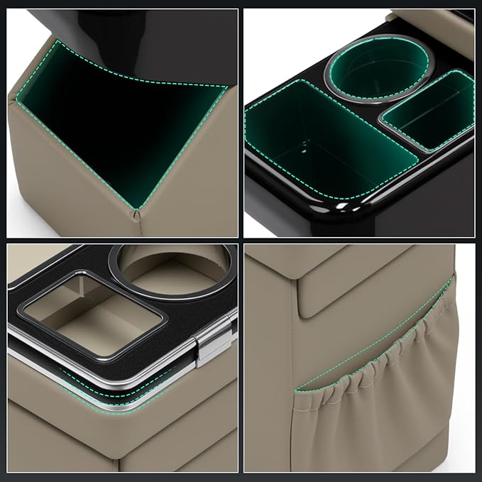 Center Console Between Seat Organizer for Minivans, SUVs, with Key Holder & Cup Holders,Phone Storage for Minivan &SUVs, Middle Van Floor Console Organizer Storage Box- Beige