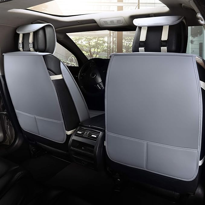 Aierxuan Car Seat Covers Full Set Universal Fit for Honda Civic Accord CRV, Toyota Camry Prius Rav4 Corolla, Kia, Lexus, Nissan, Mazda, Jeep Cherokee and Most Cars, with Waterproof Leather (Grey)