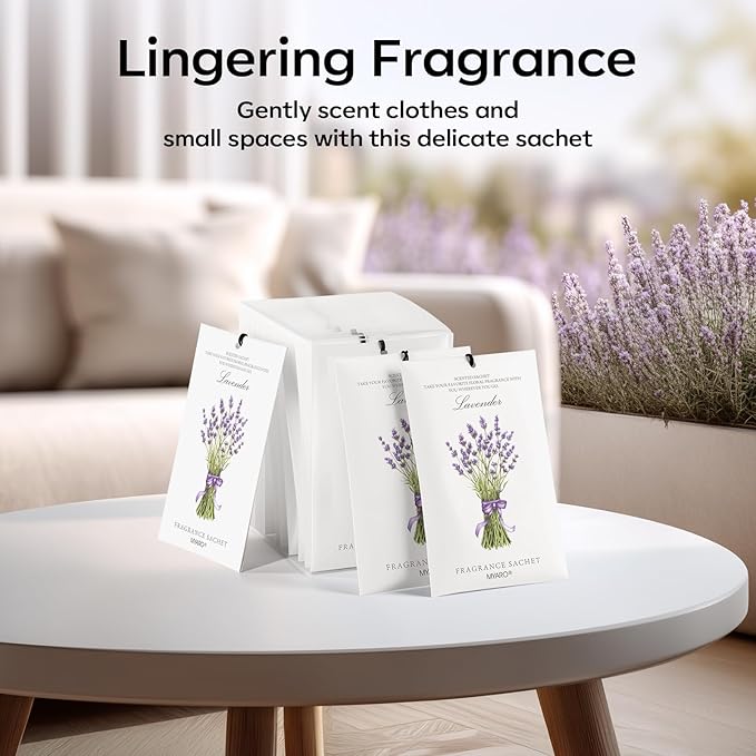 MYARO 12 Pack Lavender Scented Sachets | Odor Eliminator & Air Freshener for Drawer, Closet, Car, Shoes, Gym Bag, Suitcase | Home Fragrance Gift Set