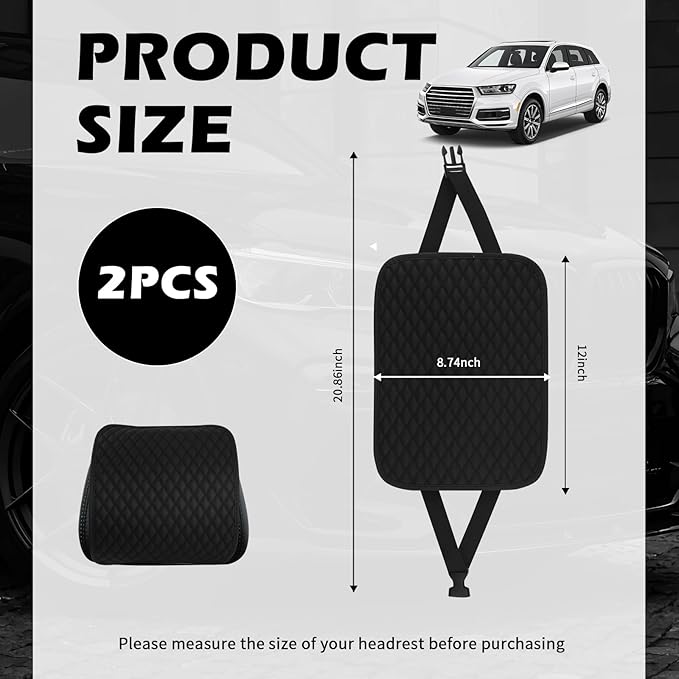 2PCS Headrest Covers for Cars,Anti-Slip & Leather Car Headrest Covers for Cars Decorations with Diamond Pattern,Anti-Dirt Car Seat Headrests Cover for Most Split Head Rest