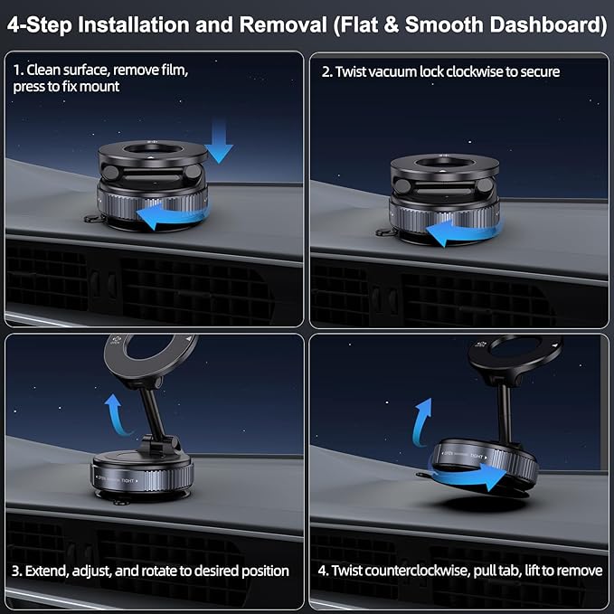 Jikasho Vacuum Magnetic Car Phone Holder for Magsafe, Hands-Free 360° Adjustable Suction Cup Phone Mount for Car/Gym/Mirror/Smooth Surface, Compatible with iPhone & Android (Space Grey)