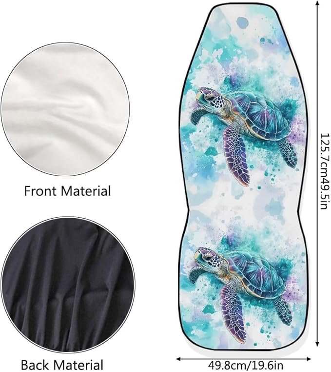 ELEQIN Blue Turtle Car Seat Covers Two Front Only for Car, Automotive Interior Covers, Airbag Compatible, Quick Setup Universal Fit Seat Covers for Car, Truck, SUV