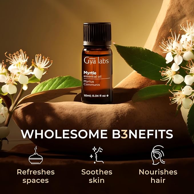 100% Pure Myrtle Essential Oil - 0.34 Fl Oz - Myrtle Oil for Hair, Skin, Diffuser, Aromatherapy & DIY Candle Making Scent