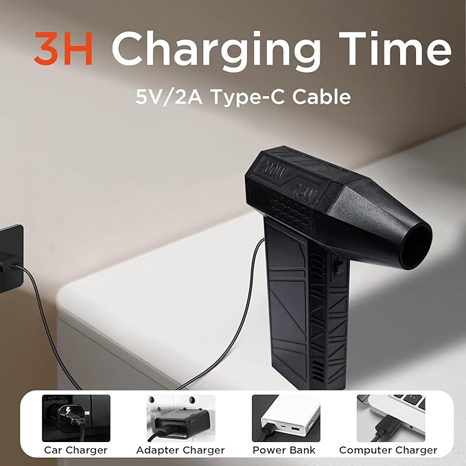 Compressed Air Duster - 130000RPM Brushless Cordless Blower, 5000mAh Rechargeable, 3-Speed Mini Duster with Fast Charging for Computer, Keyboard, Car, Home Cleaning
