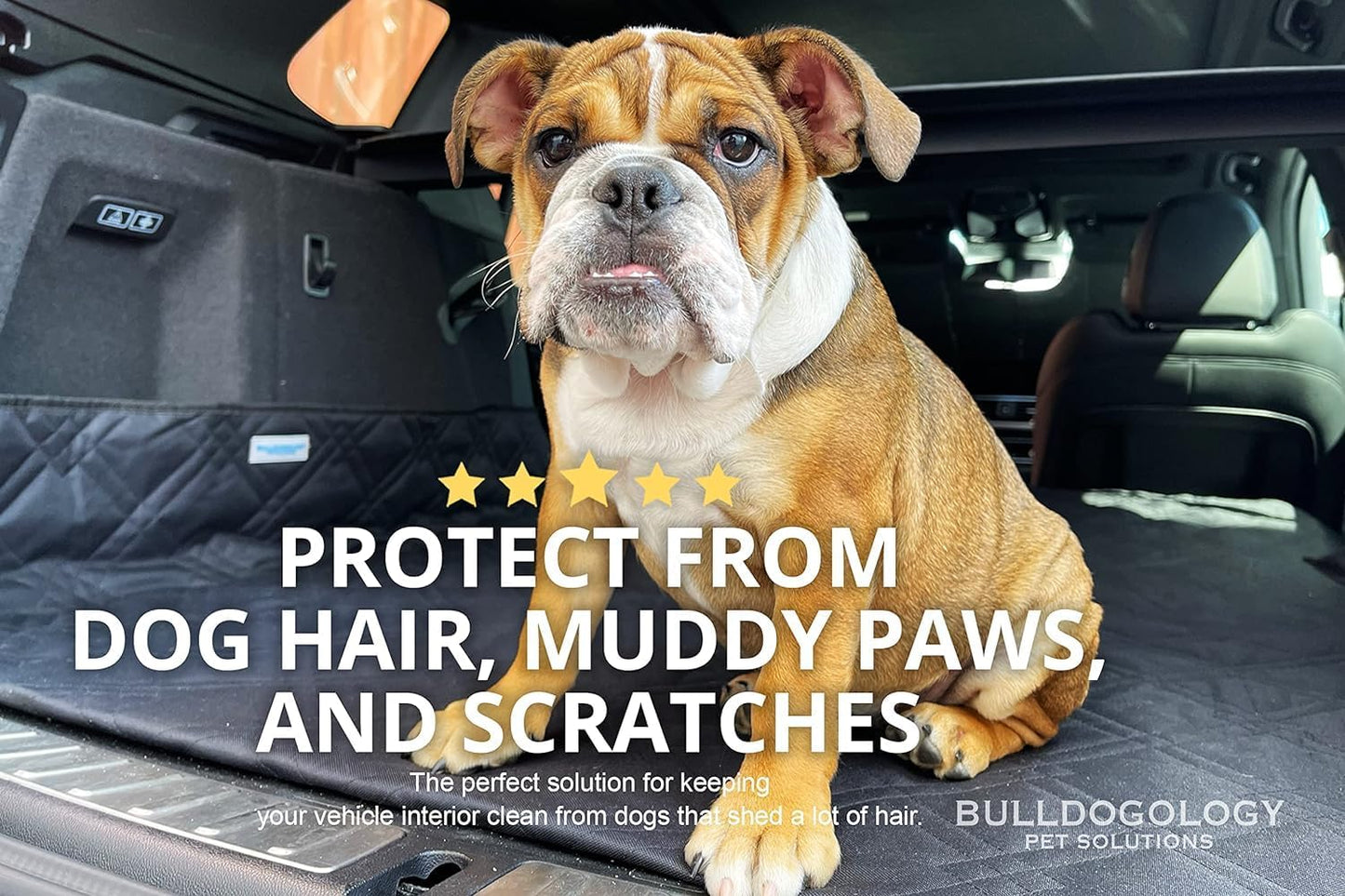Bulldogology SUV Cargo Liner for Dogs 55"x82" Heavy Duty Pet Trunk Cargo Cover Area - Trunk Cover Car Protector for Dogs Waterproof Nonslip Mat - Dog Cargo Liner SUVs Vans Cars (Large, Black)