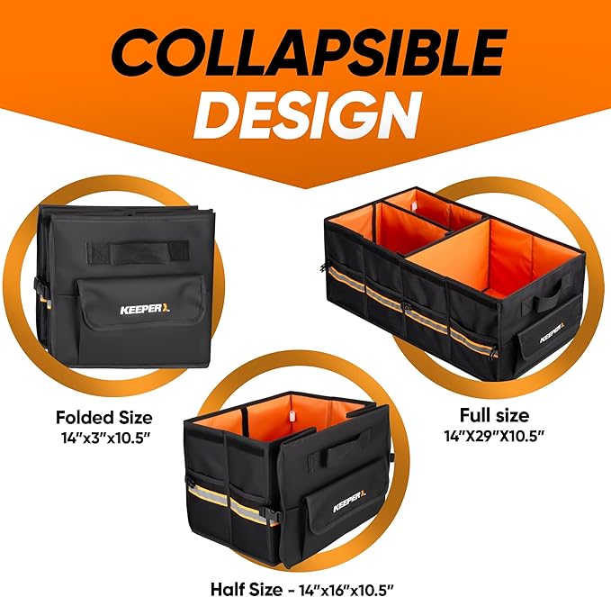 KEEPER Extra Large Trunk Organizer with Cooler, 70L, Multi-Compartment Collapsible Car Organizers and Storage, Non-Slip Bottom, Suitable for SUV, Minivan, and Cars