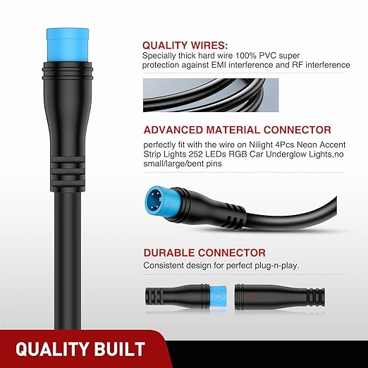 Nilight 2 Pack 5FT 4 Pin Extension Cable Cord for 4PCS Car Underglow Neon Accent Strip Lights 252 LEDs RGB 8 Color Wire Harness 5 Feet Underglow Light Extension Wire Plug and Play