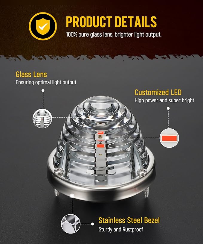 Partsam 2Pcs Clear Glass Lens Red LED Watermelon Lights, Round Shape Light Watermelon Underglow Lights Turn Signal for Semi Truck Pickup, Compatible with Freightliner Kenworth Peterbilt
