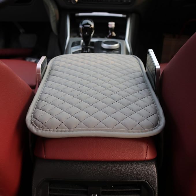 KAELTHAS Comfortable Car Center Console Cushion Armrest Dog Cat Paws Protect Cover Non-Slip with 2 Storage Bags for Cars SUVs CUVs Interior Accessories (Gray)