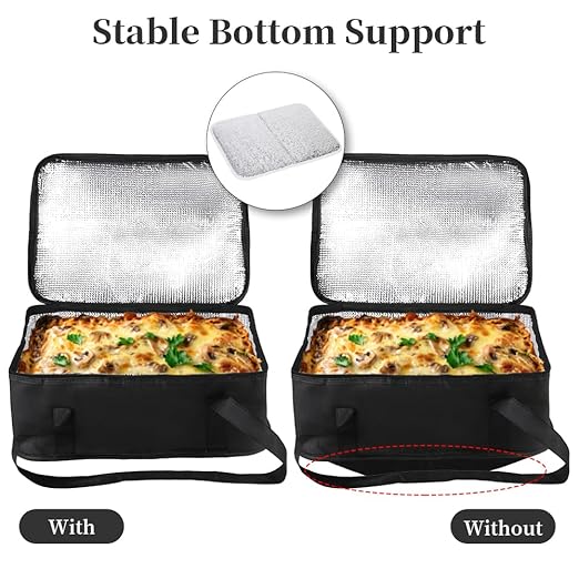 Bodaon Insulated Casserole Carrier Bag, Fits 9x13 and 11x15 Inch Baking Dish with Lid, Casserole Carriers for Hot or Cold Food for Transport, Thermal Lasagna Potluck Warmer Travel Tote, Black
