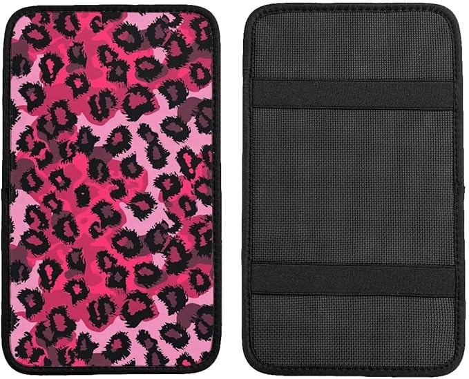 Car Center Console Cover Red Leopard Car Armrest Cover Cheetah Animal Universal Car Arm Rest Cover Car Interior Accessories Protector for Most SUV, Truck, Sedans
