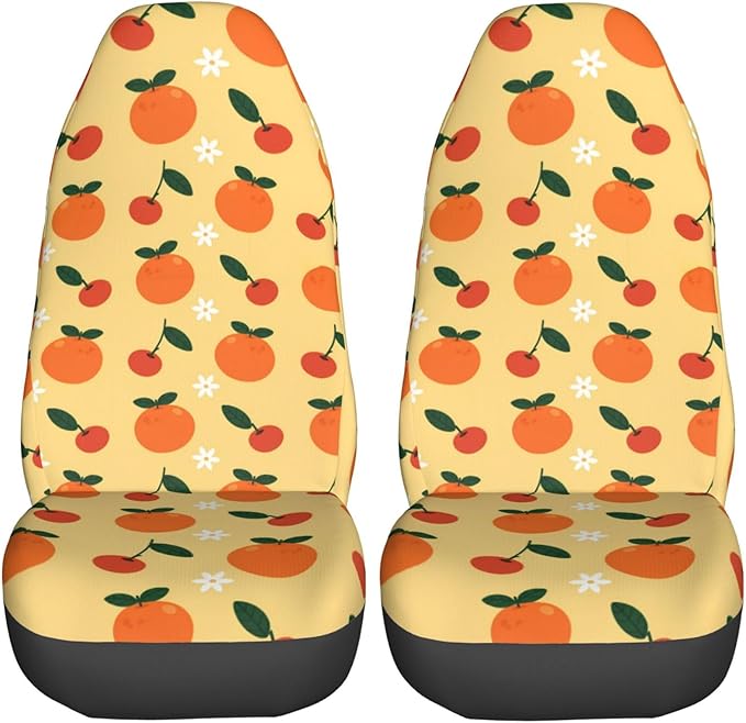 Delerain Car Seat Covers Set 2Pcs, Orange Fruit Universal Front Car Seats Vehicle Enterior Protector Suitable Fits Most Car Auto SUV Sedan Truck