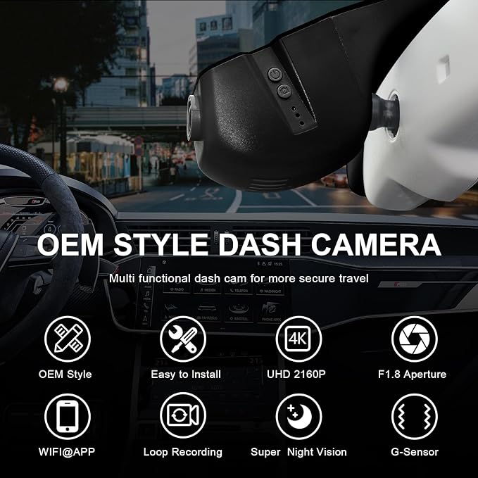 Mangoal Front 4K & Rear 1080p Dash Cam Custom fit for Audi (Model B Black) A4 A6 Allroad A3 A5 A6 Q5 A8 S8 A7 S5 Q3 S3 S7, Integrated OEM Look, WiFi and Free App, GPS, 128GB Card
