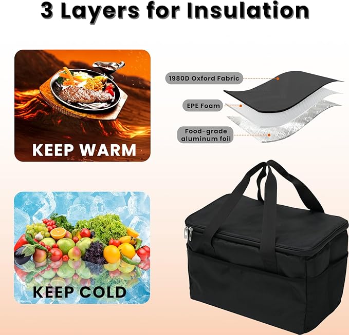 23L Soft Cooler Bag, Insulated Lunch Box for Women and Men with Divider, Side Pockets, Portable Collapsible Travel Cooler, Soft Sided Reusable Ice Chest, Lunch Bag for Work, Camping, Car